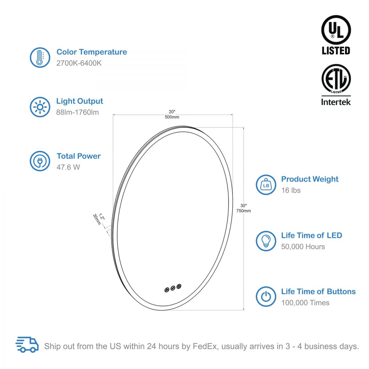 Oval LED Mirror